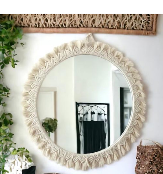 Round Decorative wall mirror with Macrame Frame